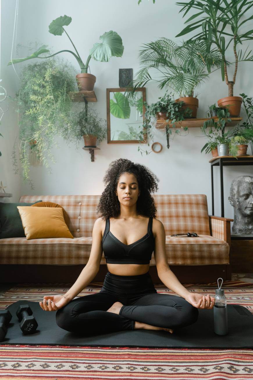 Doing yoga on carpet